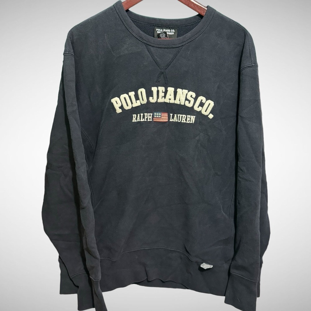 Vintage Polo Ralph Lauren PullOver Mens XL Jean Co. Navy Blue Distressed sweater